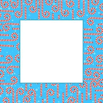 Vector Christmas candy cane frame with red and white stripes on green backgro 库存插图