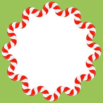 Vector Christmas candy cane frame with red and white stripes on green backgro 库存插图