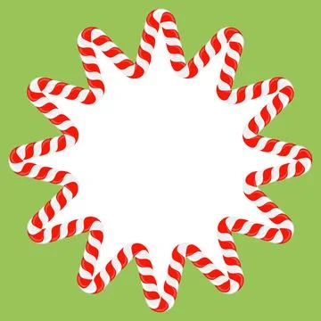 Vector Christmas candy cane frame with red and white stripes on green background 库存插图