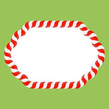Vector Christmas candy cane frame with red and white stripes on green backgro 库存插图
