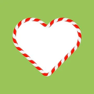 Vector Christmas candy heart frame with red and white stripes on green 库存插图