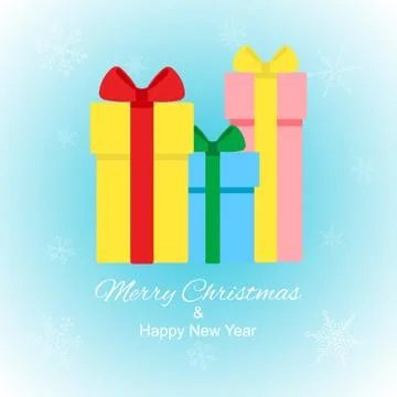 Vector Christmas card with gift boxes with snowflakes on winter background. Stock Illustration