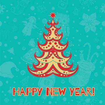 Vector Christmas card with tree and ornaments, Xmas, New Year card Stock Illustration