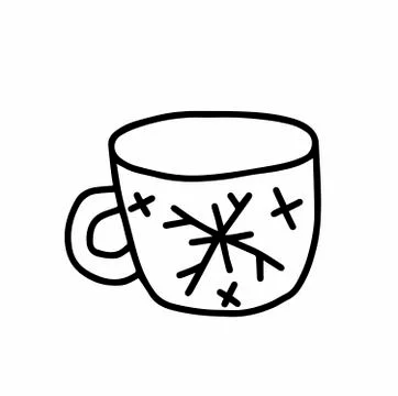 Vector Christmas cup.Scandinavian style.Doodle black sketch line Stock Illustration