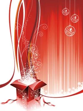 Vector Christmas design with gift box on red background. Stock Illustration
