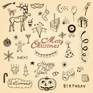 Vector christmas doodle set Stock Illustration