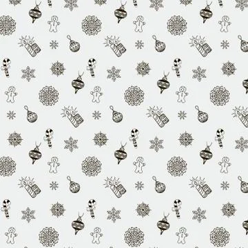 Vector Christmas Doodles Seamless Background Pattern Stock Illustration