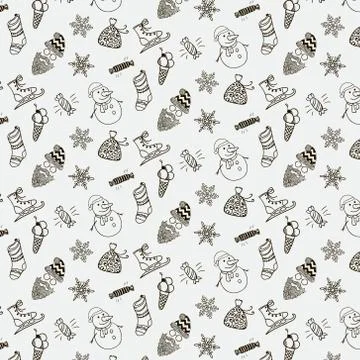 Vector Christmas Doodles Seamless Background Pattern Stock Illustration