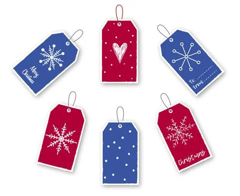 Vector Christmas gift tags set with decorative elements. Illustrazione stock