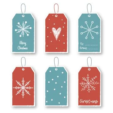 Vector Christmas gift tags set with decorative elements. Illustrazione stock