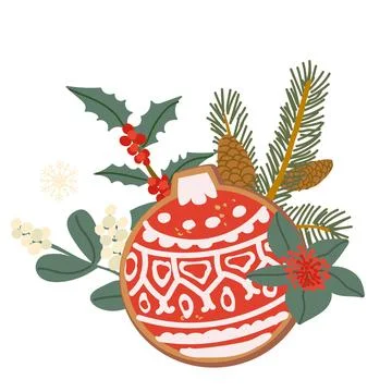Vector christmas gingerbread bauble cookie and holly berry Illustrazione stock