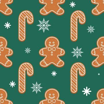 Vector Christmas gingerbread pattern, different shapes. New year holiday Stock Illustration