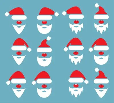 Vector christmas icon set of santa claus face Stock Illustration