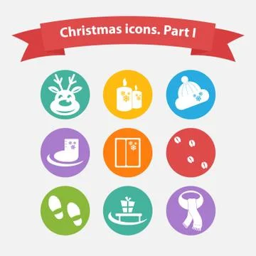 Vector Christmas icons in a flat style. Stock Illustration