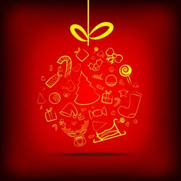 Vector : Christmas icons on red background Stock Illustration
