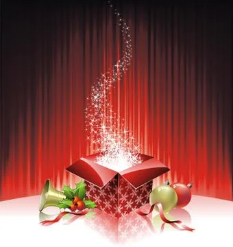 Vector Christmas illustration with gift box on red background Stock Illustration