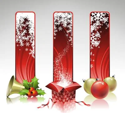 Vector Christmas illustration with three vertical banner. Stock Illustration