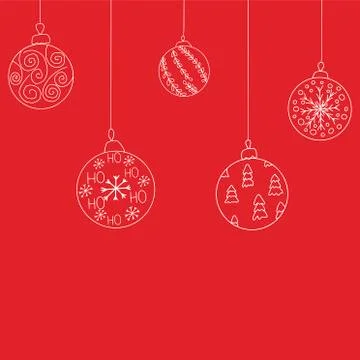 Vector Christmas invitation card from five Christmas ball toys. Hand drawing  Stock Illustration