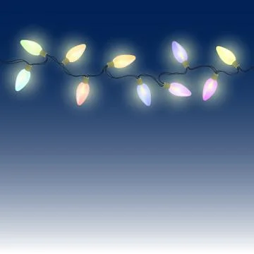 Vector christmas lights background. Wide glowing light bulbs and color garlan Stock Illustration