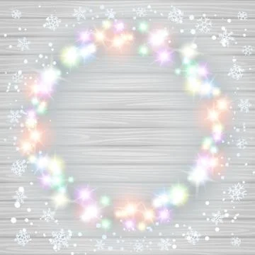 Vector Christmas lights on wood texture background happy new year 2017 Stock Illustration