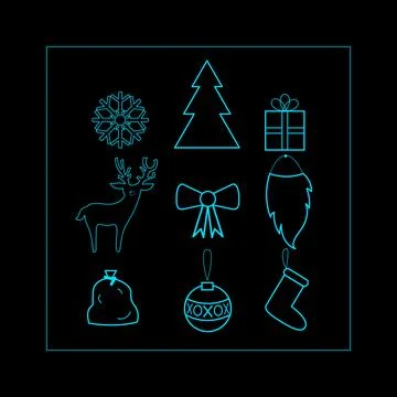 Vector christmas line icon set on black background Stock Illustration
