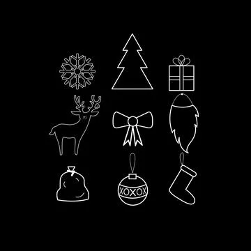 Vector christmas line icon set on black background Illustrazione stock