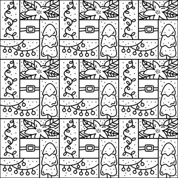 Vector Christmas logo advent seamless pattern. snowflake, candles, sock, garland Stock Illustration