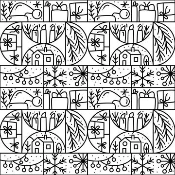 Vector Christmas logo advent seamless pattern. snowflake, candles, sock, garland Stock Illustration