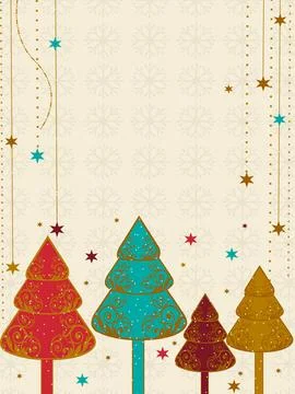 A vector Christmas &amp; new year card with colorful Christmas tree.Vector illu.. Stock Illustration
