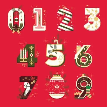 Vector Christmas Numbers , vector illustration set Stock Illustration
