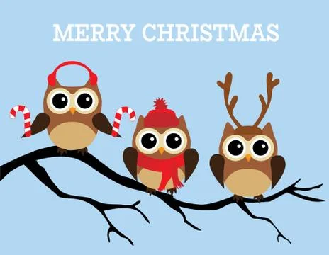 Vector Christmas Owls Stock Illustration