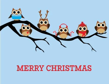 Vector Christmas Owls. Stock Illustration