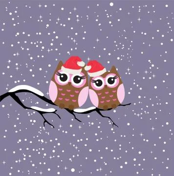 Vector Christmas Owls Stock Illustration