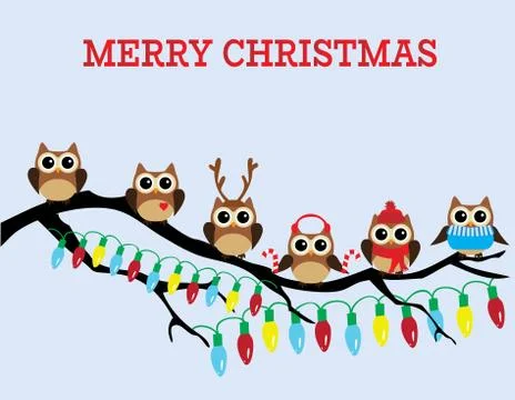 Vector Christmas Owls Stock Illustration