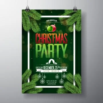 Vector Christmas Party Flyer Design with Holiday Typography Elements and Stock Illustration