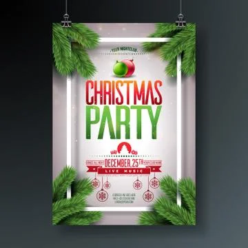 Vector Christmas Party Flyer Design with Holiday Typography Elements and Stock Illustration