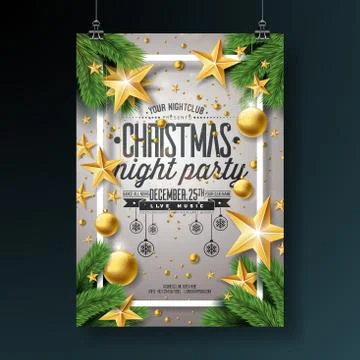 Vector Christmas Party Flyer Design with Holiday Typography Elements and Stock Illustration