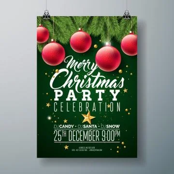 Vector Christmas Party Flyer Design with Holiday Typography Elements and Stock Illustration