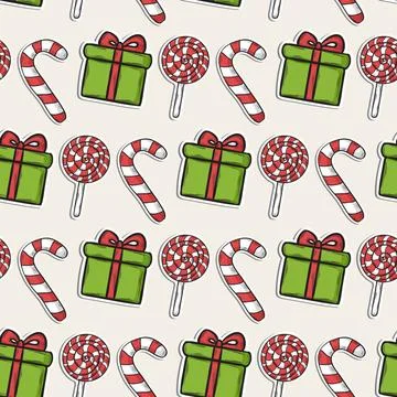 Vector Christmas pattern with candy and green gifts Vector Christmas patte... Stock Photos