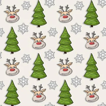 Vector Christmas pattern with deer, tree, snowflakes Vector Christmas patt... Stock Photos