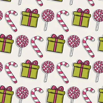 Vector Christmas pattern with pink candy and gifts Vector Christmas patter... Stock Photos