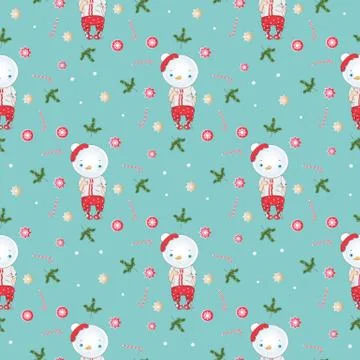 Vector Christmas pattern with snowman green background Illustrazione stock