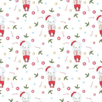 Vector Christmas pattern with snowman white background Illustrazione stock