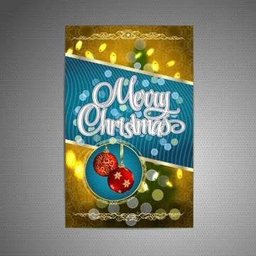 Vector Christmas Poster background with blurred christmas tree and two red Stock Illustration