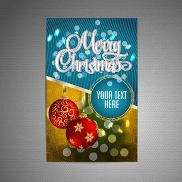Vector Christmas Poster background with blurred christmas tree and two red Stock Illustration