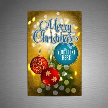 Vector Christmas Poster background with blurred christmas tree and two red Stock Illustration