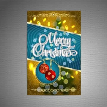Vector Christmas Poster background with blurred christmas tree and two red balls Illustrazione stock