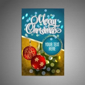 Vector Christmas Poster background with blurred christmas tree and two red balls Stock Illustration