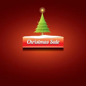 Vector Christmas red button with christmas tree Illustrazione stock