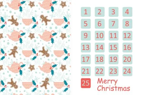 Vector Christmas reverse calendar. Stock Illustration